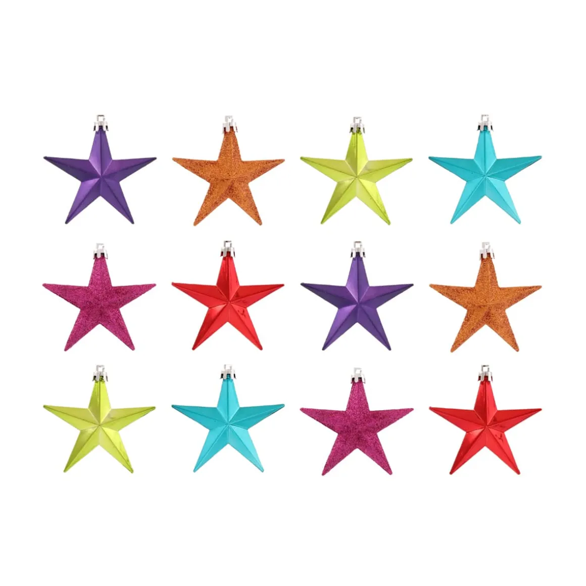 12 Shatterproof Christmas Stars Multi Colour Mix 10 Cm
