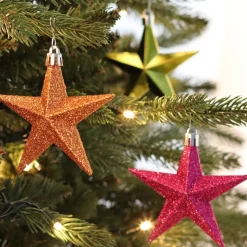 12 Shatterproof Christmas Stars Multi Colour Mix 10 Cm