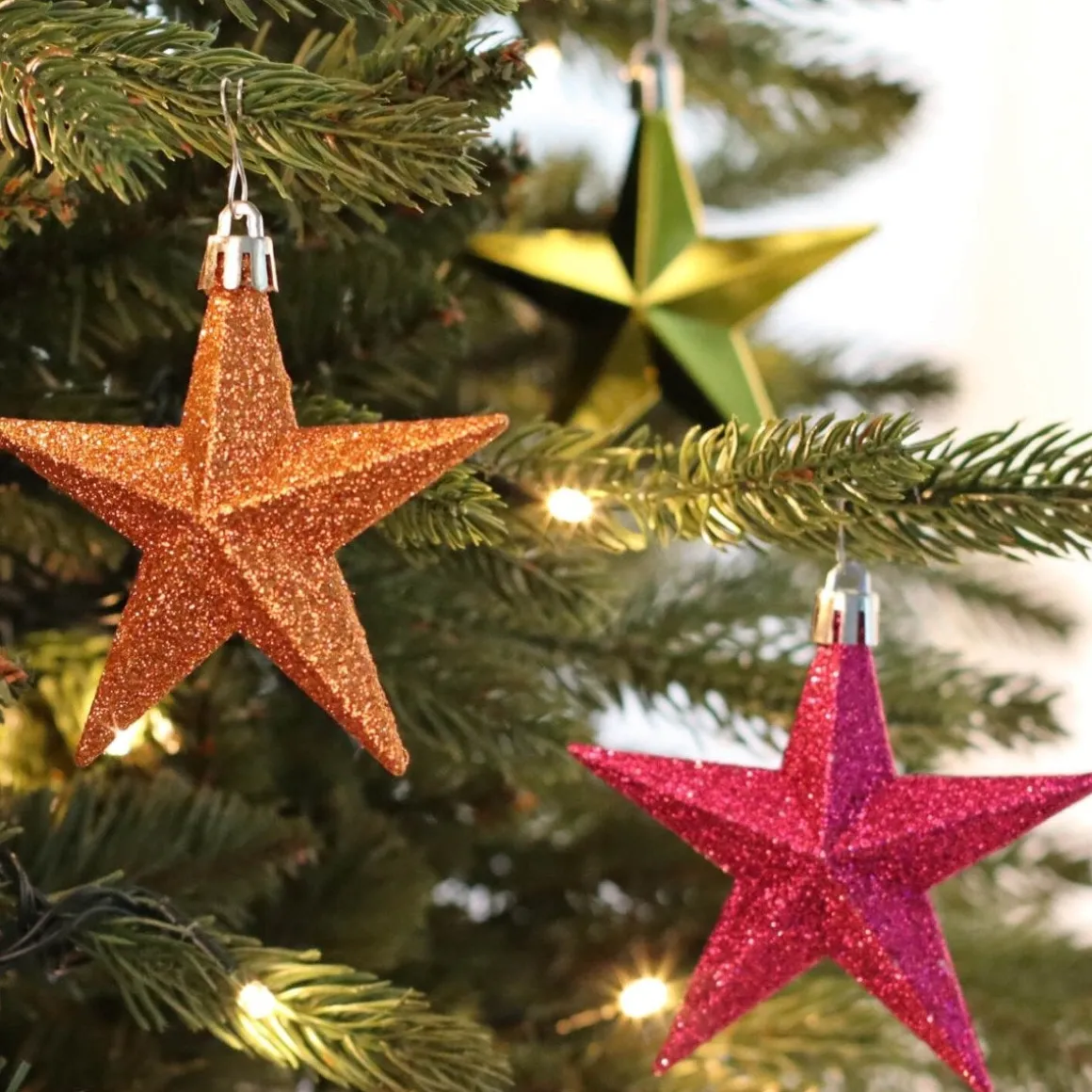 12 Shatterproof Christmas Stars Multi Colour Mix 10 Cm