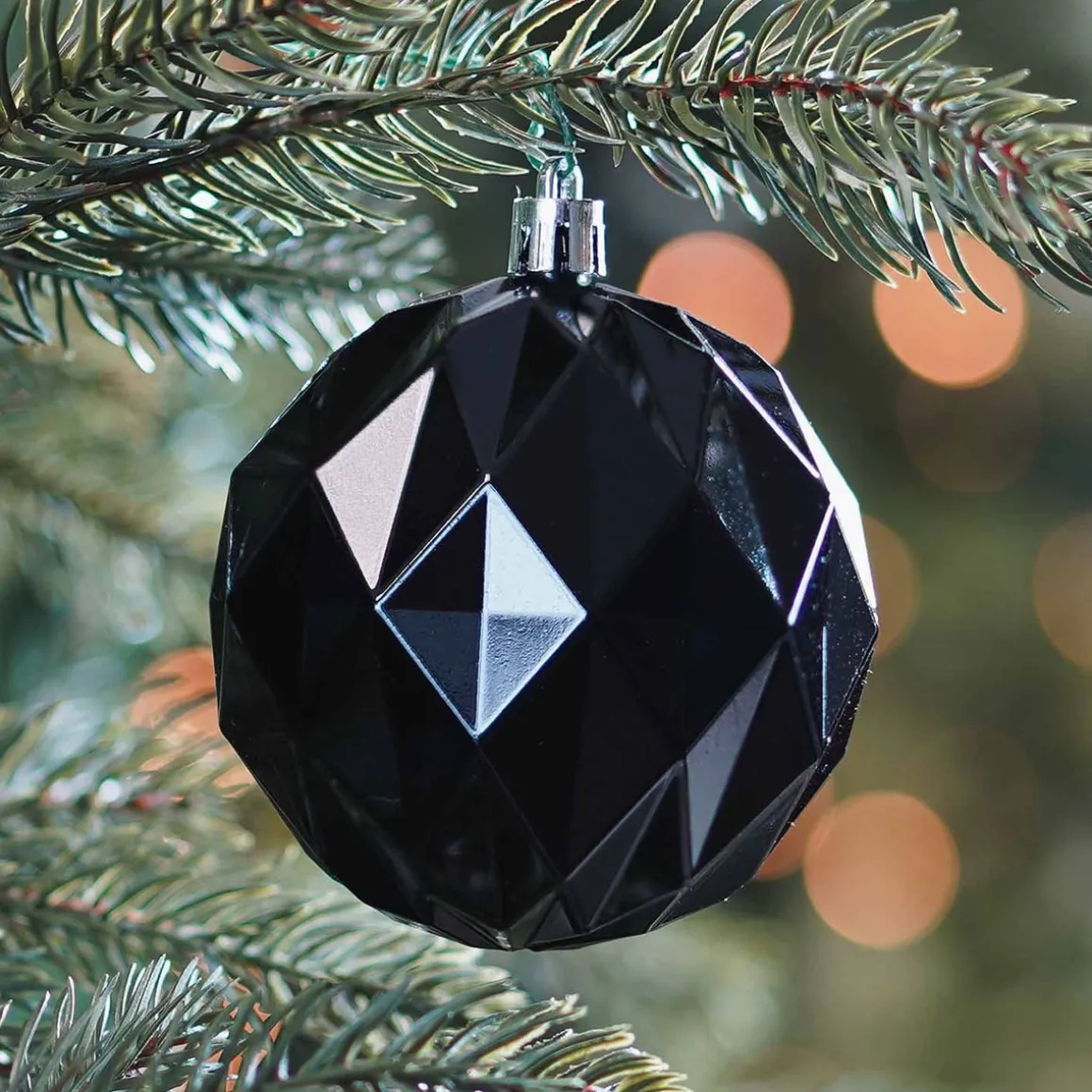 4 Shatterproof Geometric Christmas Baubles Black 8 Cm