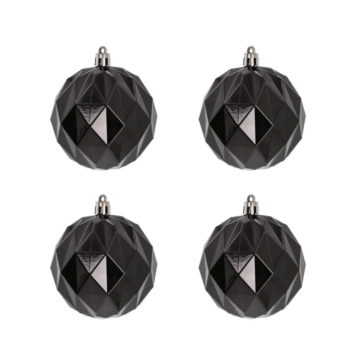 4 Shatterproof Geometric Christmas Baubles Black 8 Cm