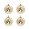 4 Shatterproof Geometric Christmas Baubles 8cm Light Gold