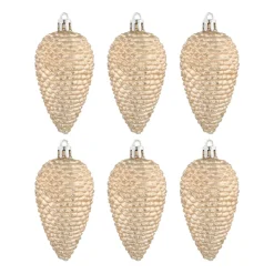 6 Shatterproof Pine Cones 9cm Light Gold