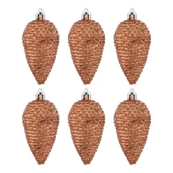 6 Shatterproof Pine Cones 9cm Copper