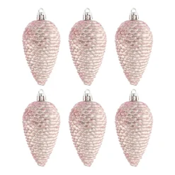 6 Shatterproof Pine Cones 9cm Pink