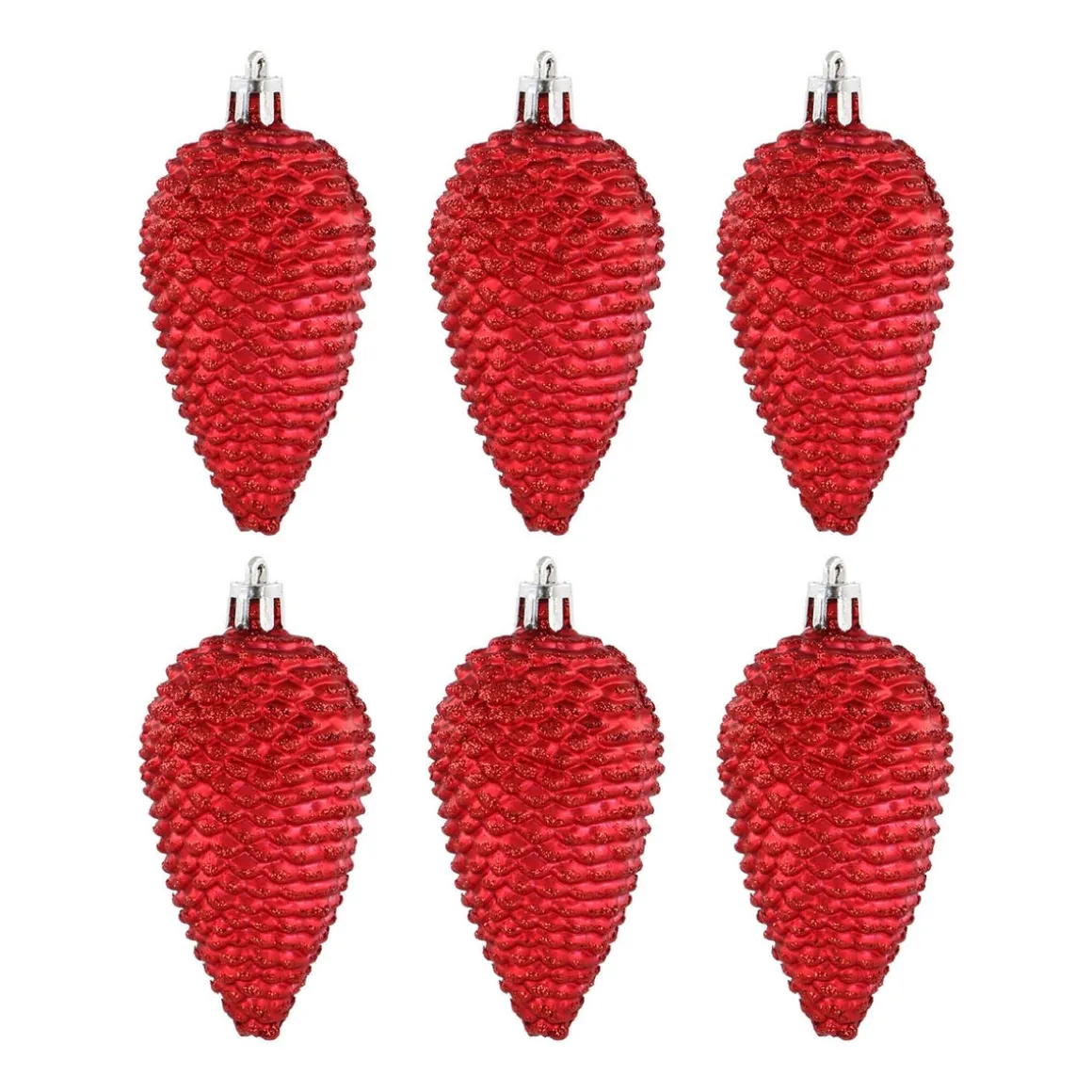 6 Shatterproof Pine Cones 9cm Red
