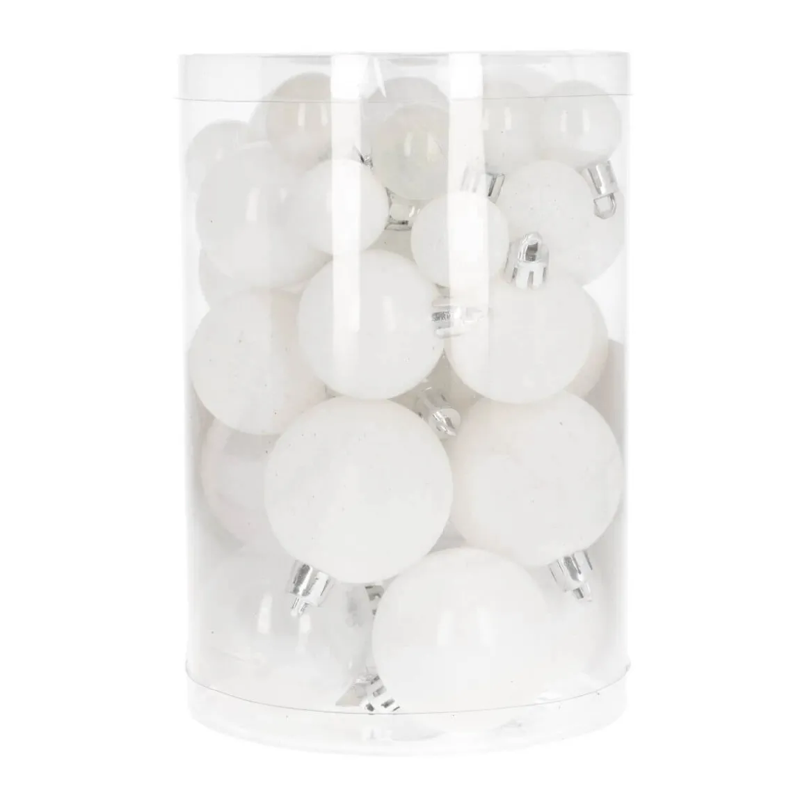 36 Small Shatterproof Christmas Baubles White Mix In Box