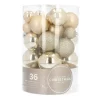 36 Small Shatterproof Christmas Baubles Light Gold In Box