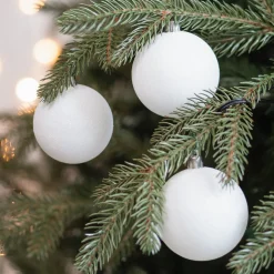 12 White Glitter Christmas Baubles In A Convenient Box