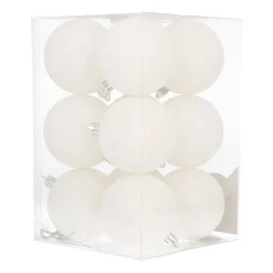 12 White Glitter Christmas Baubles In A Convenient Box