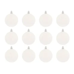 12 White Glitter Christmas Baubles In A Convenient Box