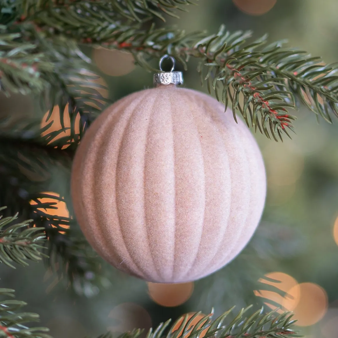Beige Velvet Christmas Bauble With Relief