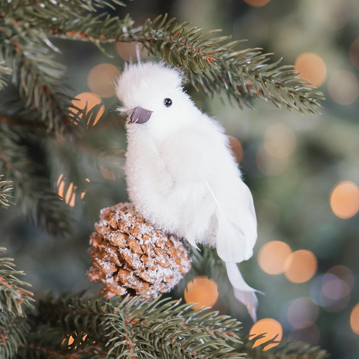 Bird On Cone Hanging Ornament 12cm Beige