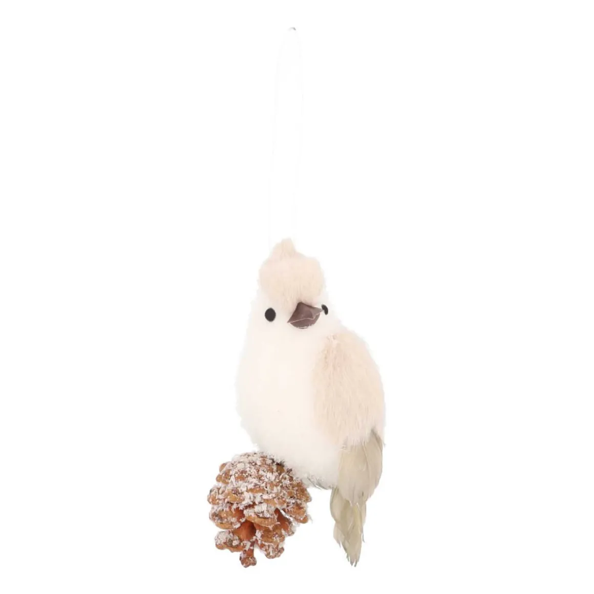 Bird On Cone Hanging Ornament 12cm Beige
