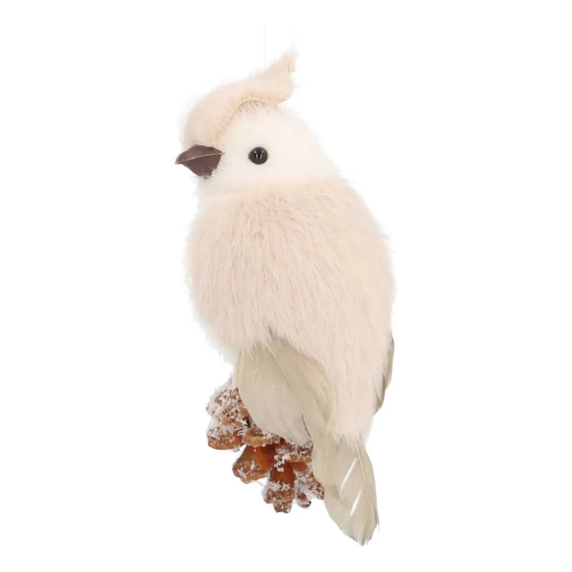 Bird On Cone Hanging Ornament 12cm Beige