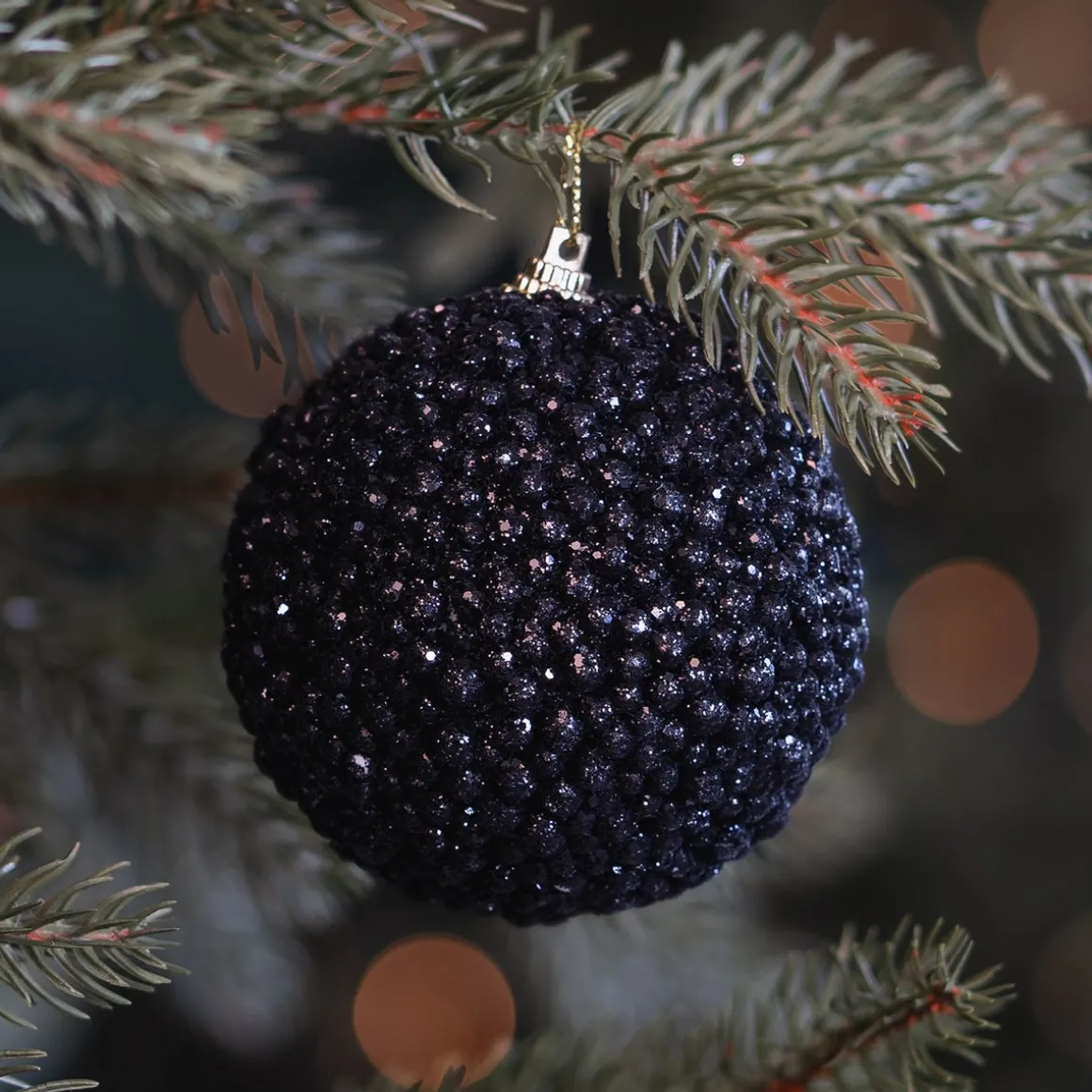 Black Beaded Christmas Bauble | Shatterproof | 8 Cm