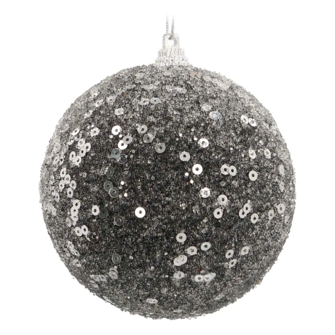 Black Christmas Bauble With Sequins | Shatterproof | 8 Cm