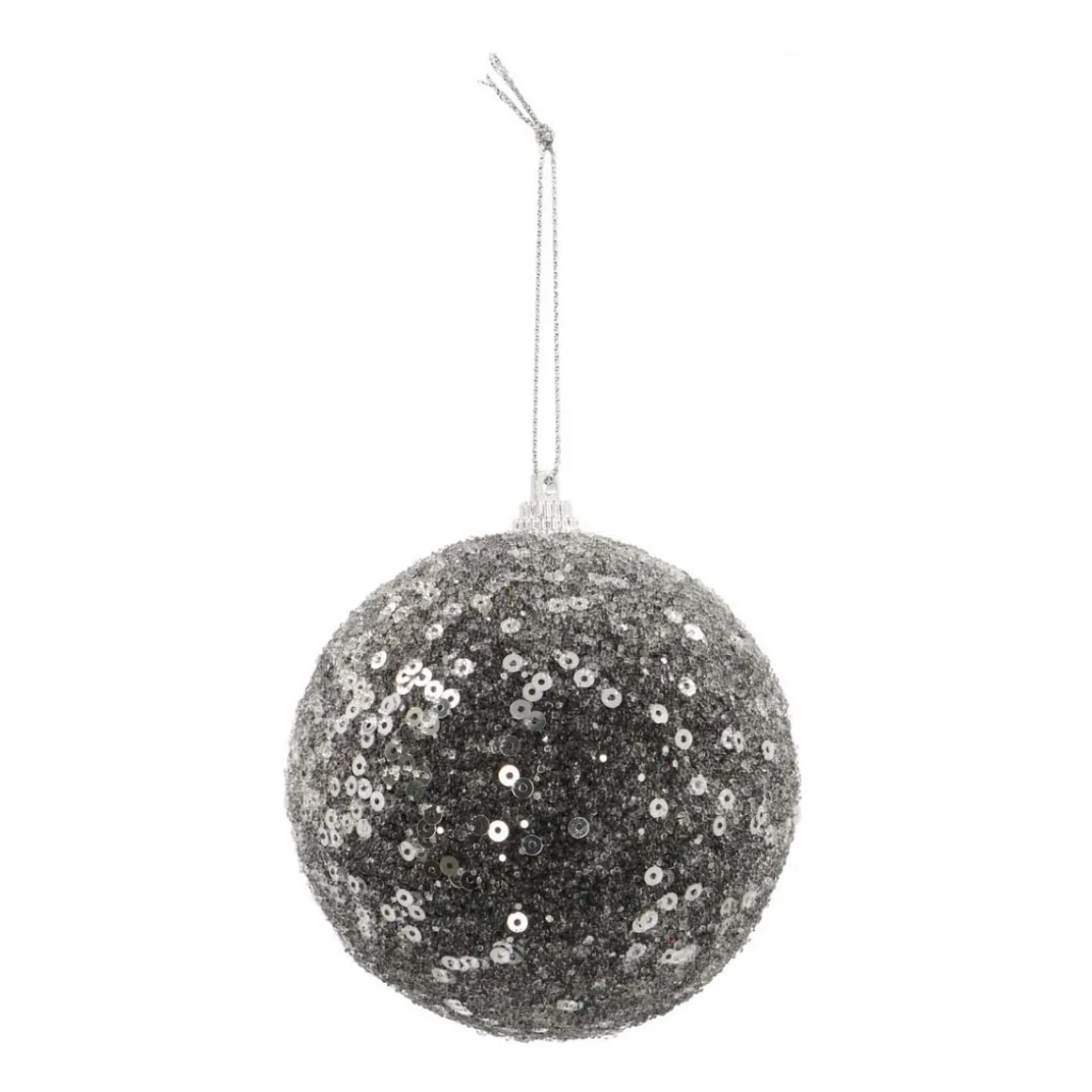 Black Christmas Bauble With Sequins | Shatterproof | 8 Cm