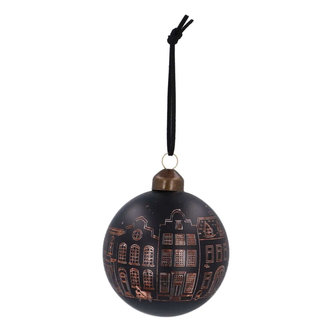 Black Christmas Bauble With Cut-Out Houses