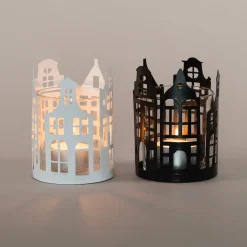 Black Tealight Holder With Canal Houses