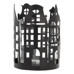 Black Tealight Holder With Canal Houses