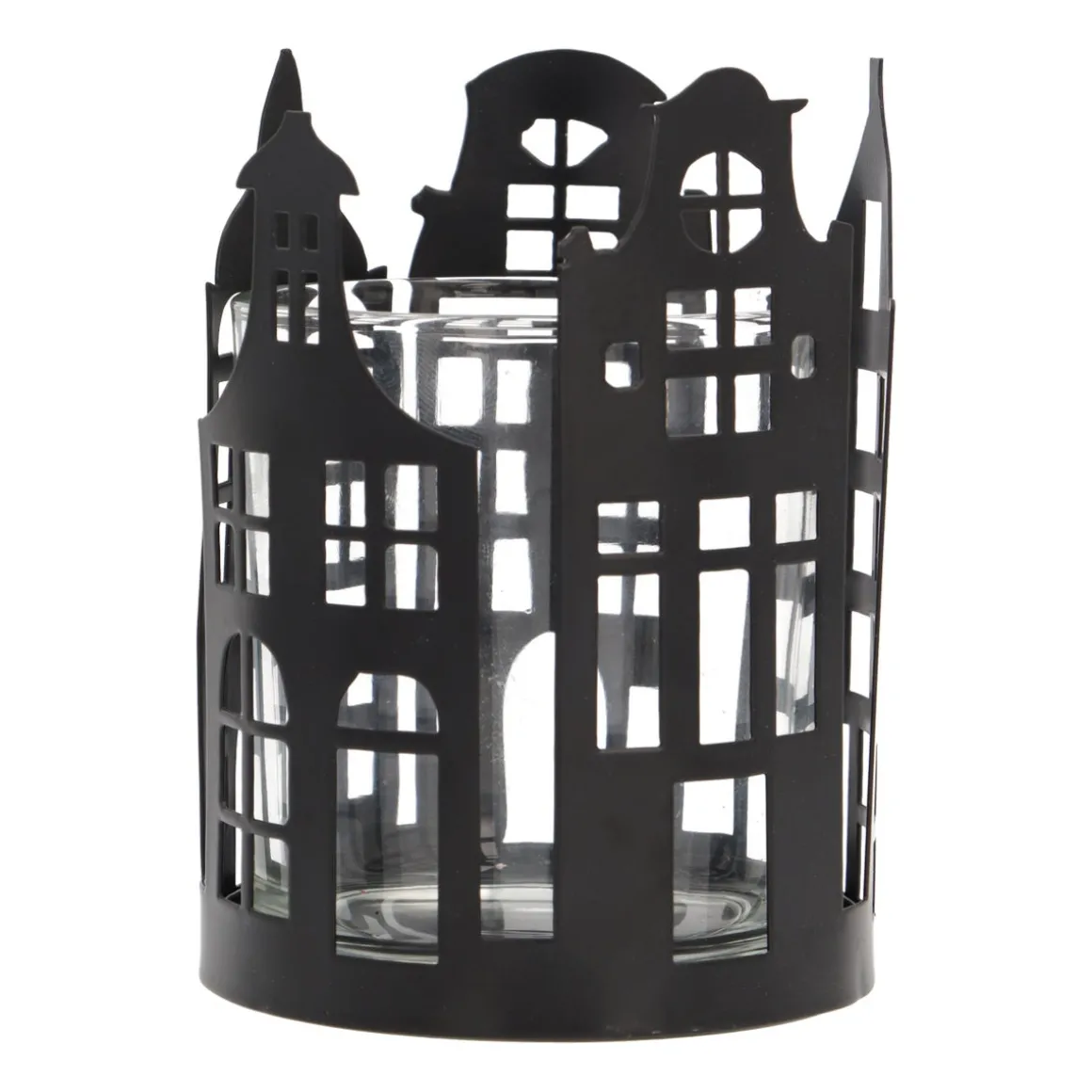 Black Tealight Holder With Canal Houses