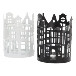 Black Tealight Holder With Canal Houses