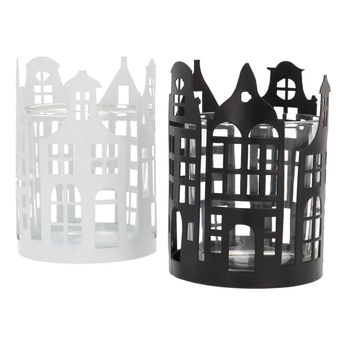 Black Tealight Holder With Canal Houses
