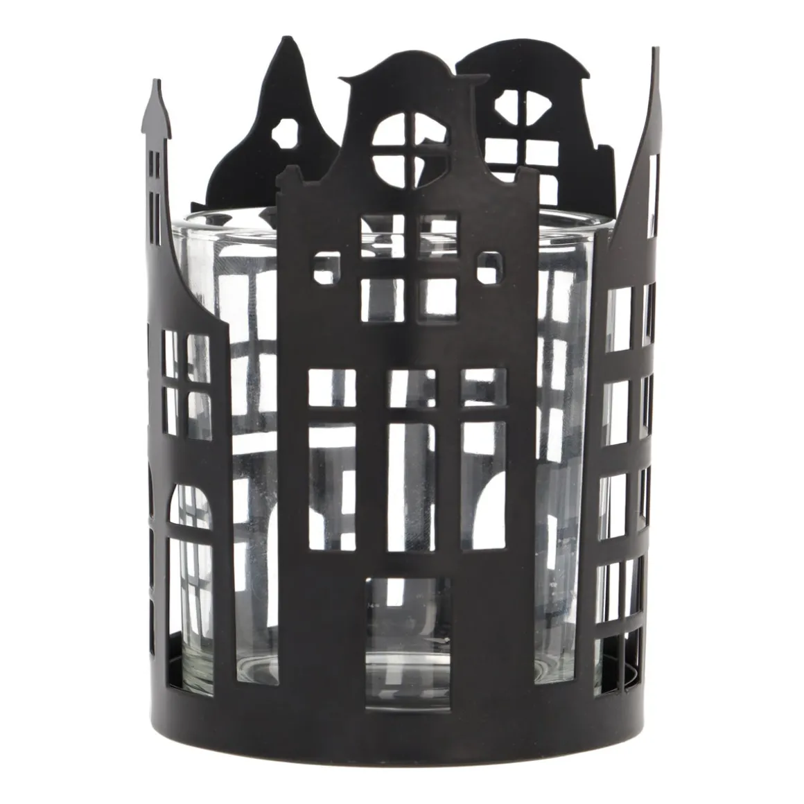 Black Tealight Holder With Canal Houses