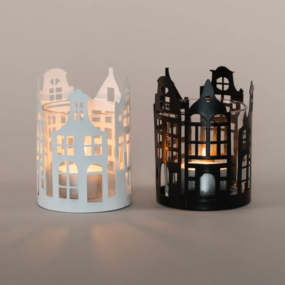 Black Tealight Holder With Canal Houses