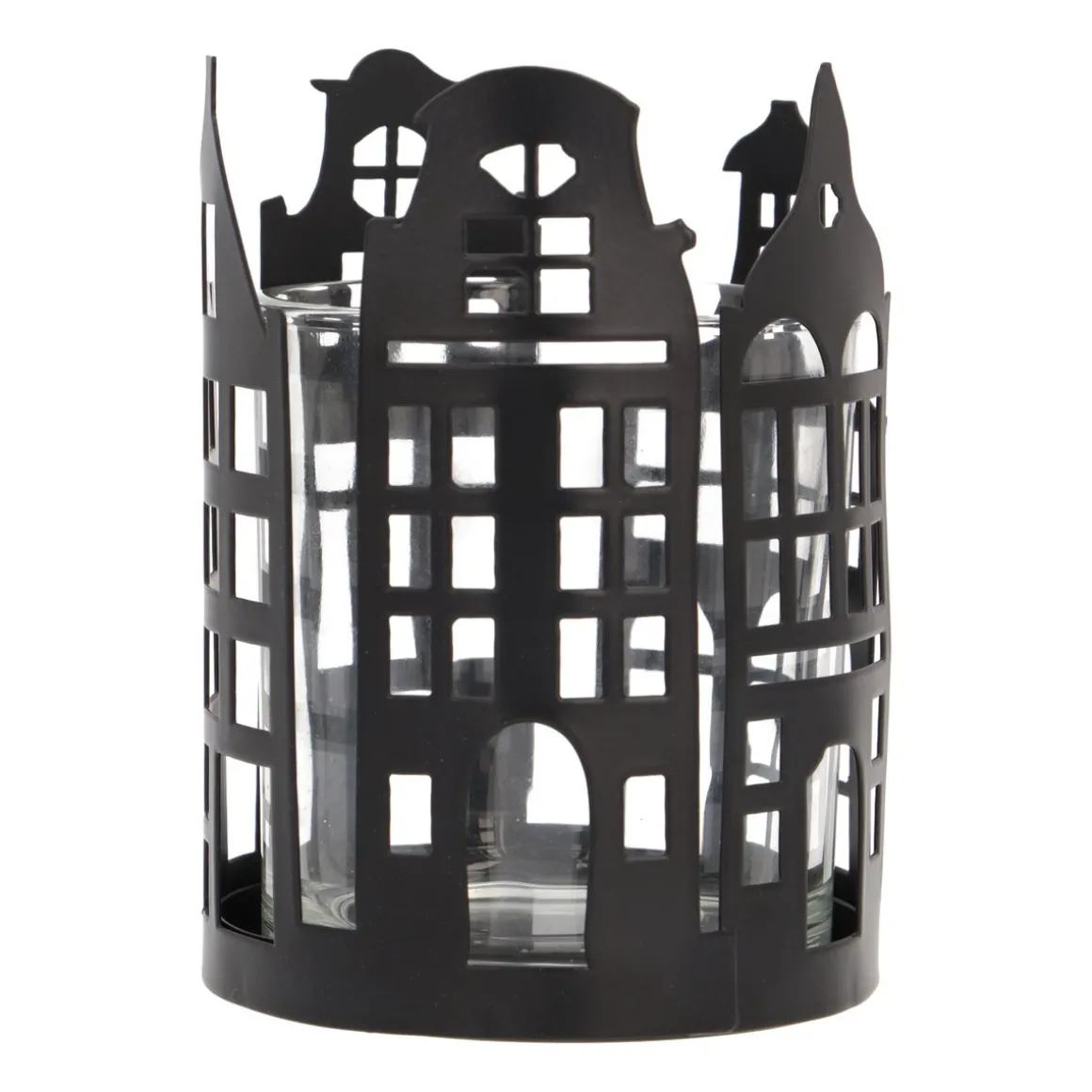 Black Tealight Holder With Canal Houses