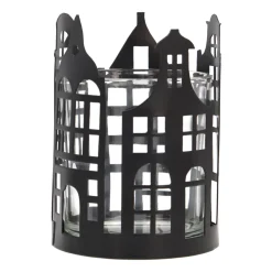 Black Tealight Holder With Canal Houses