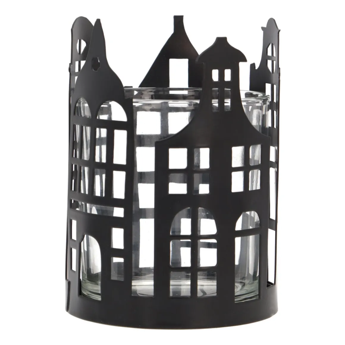 Black Tealight Holder With Canal Houses