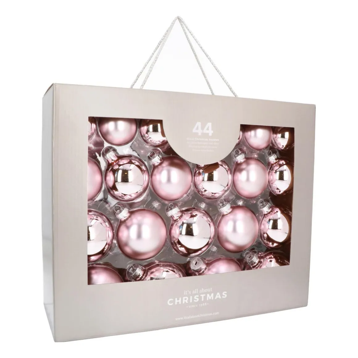 Box Of 44 Antique Pink Baubles | Glass | 5-8 Cm