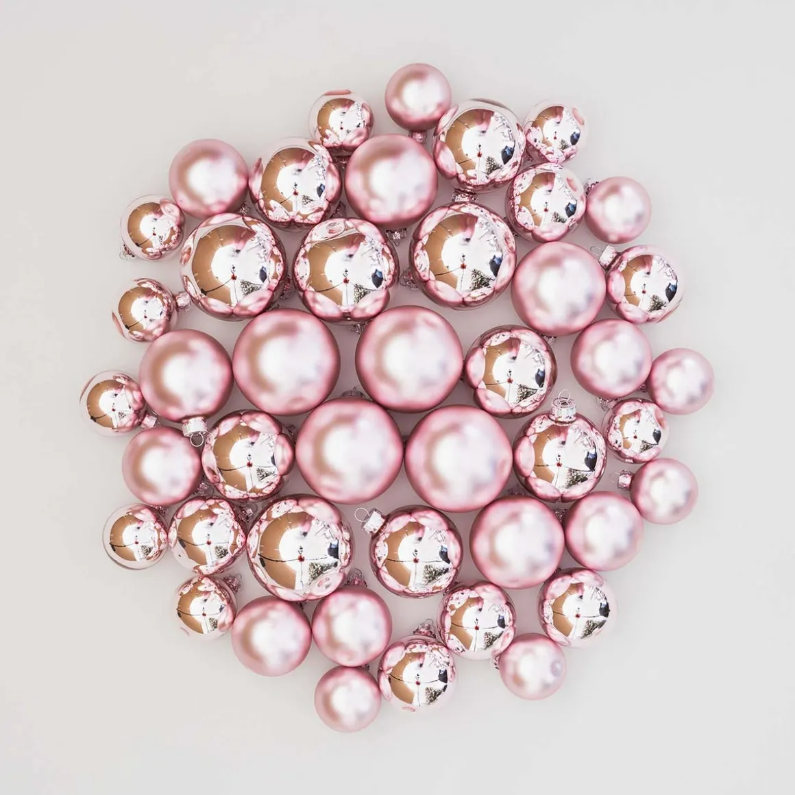 Box Of 44 Antique Pink Baubles | Glass | 5-8 Cm