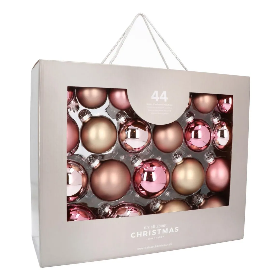Box Of 44 Baubles Antique Pink Mix | Glass | 5-8 Cm