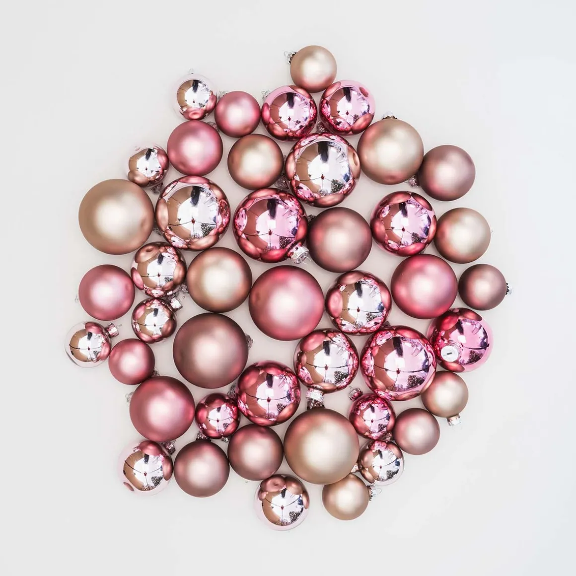Box Of 44 Baubles Antique Pink Mix | Glass | 5-8 Cm