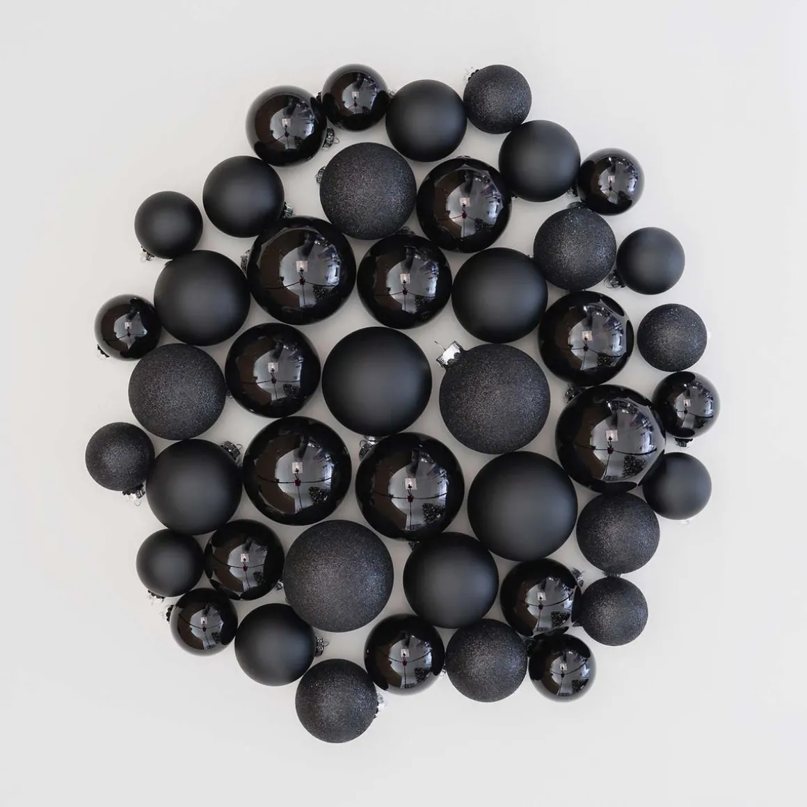 Box Of 44 Black Baubles | Glass | 5-8 Cm