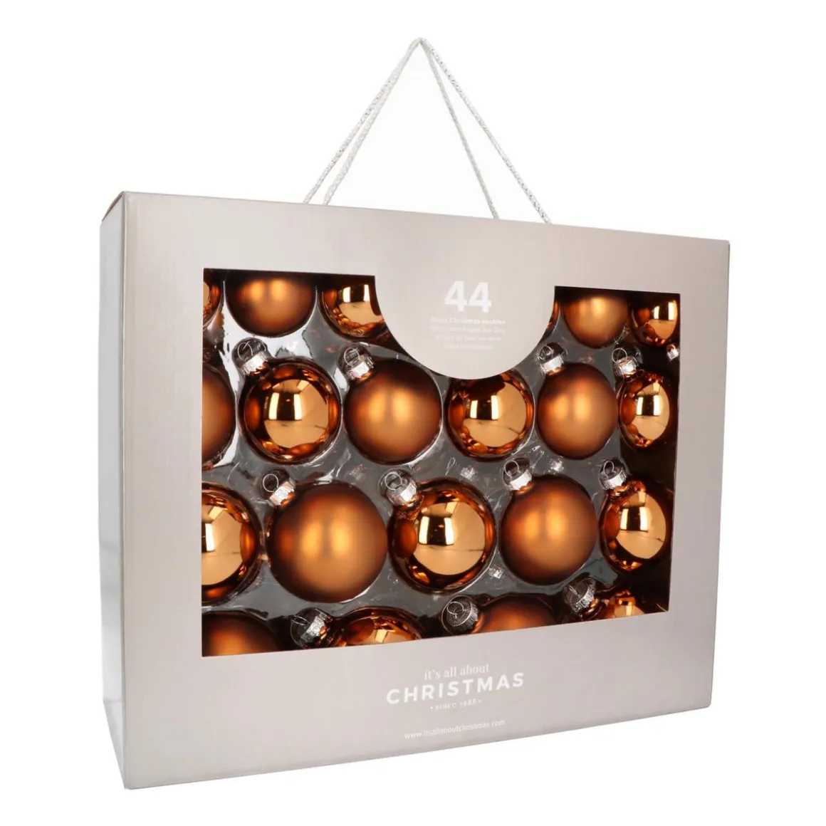 Box Of 44 Bronze Baubles | Glass | 5-8 Cm