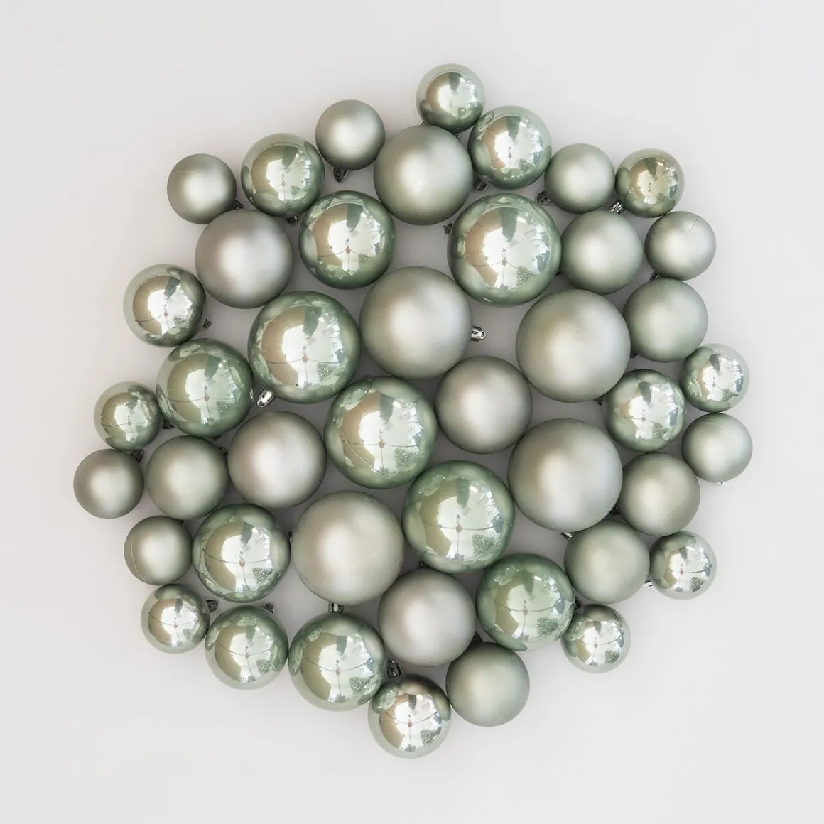 Box Of 44 Cottage Green Baubles | Shatterproof | 5-8 Cm