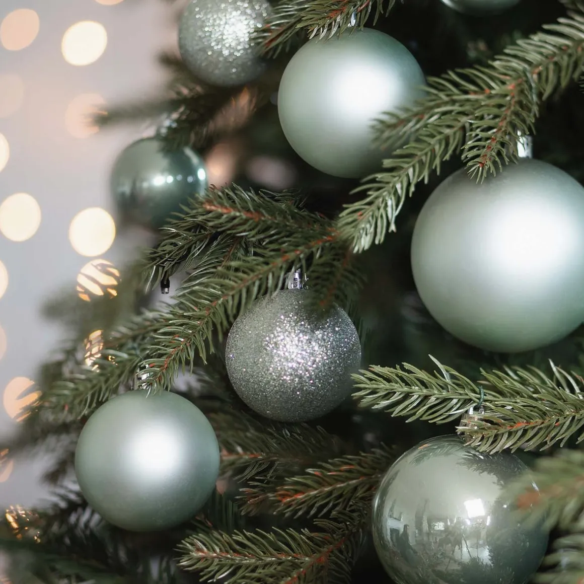 Box Of 44 Eucalyptus Green Baubles | Shatterproof | 5-8 Cm