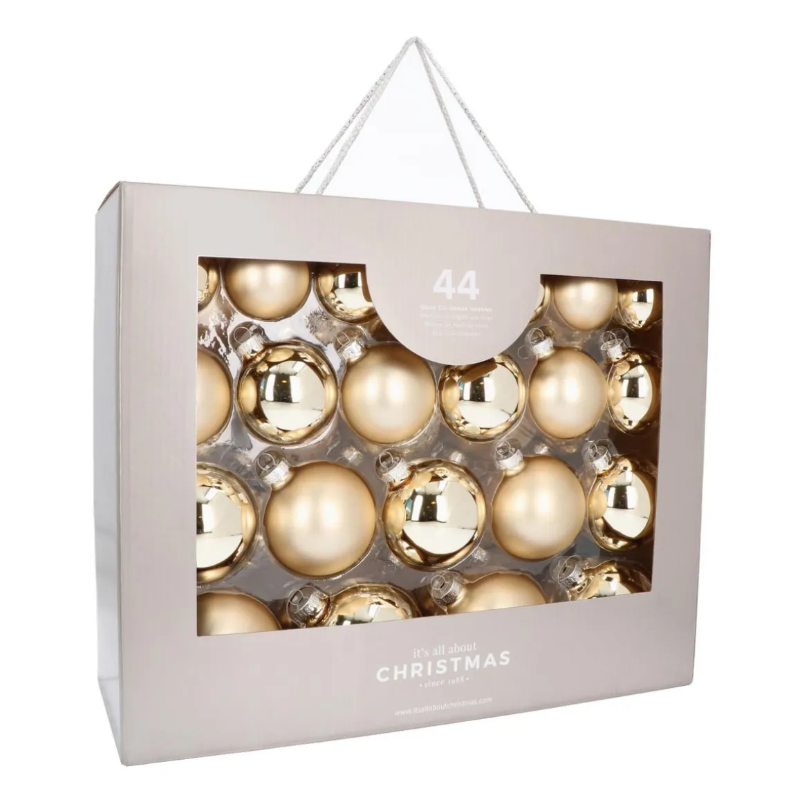 Box Of 44 Light Gold Baubles | Glass | 5-8 Cm