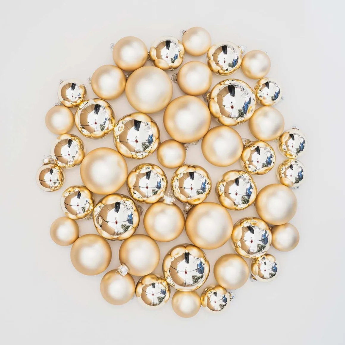 Box Of 44 Light Gold Baubles | Glass | 5-8 Cm