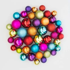 Box Of 44 Multicolour Baubles | Shatterproof | 5-8 Cm