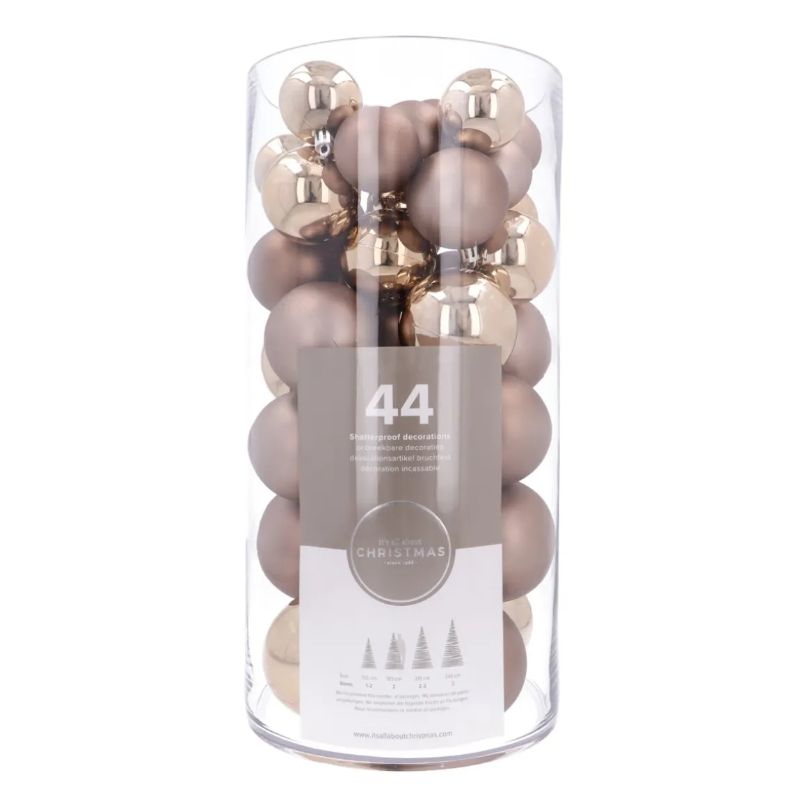 Box Of 44 Taupe Baubles | Shatterproof | 5-8 Cm