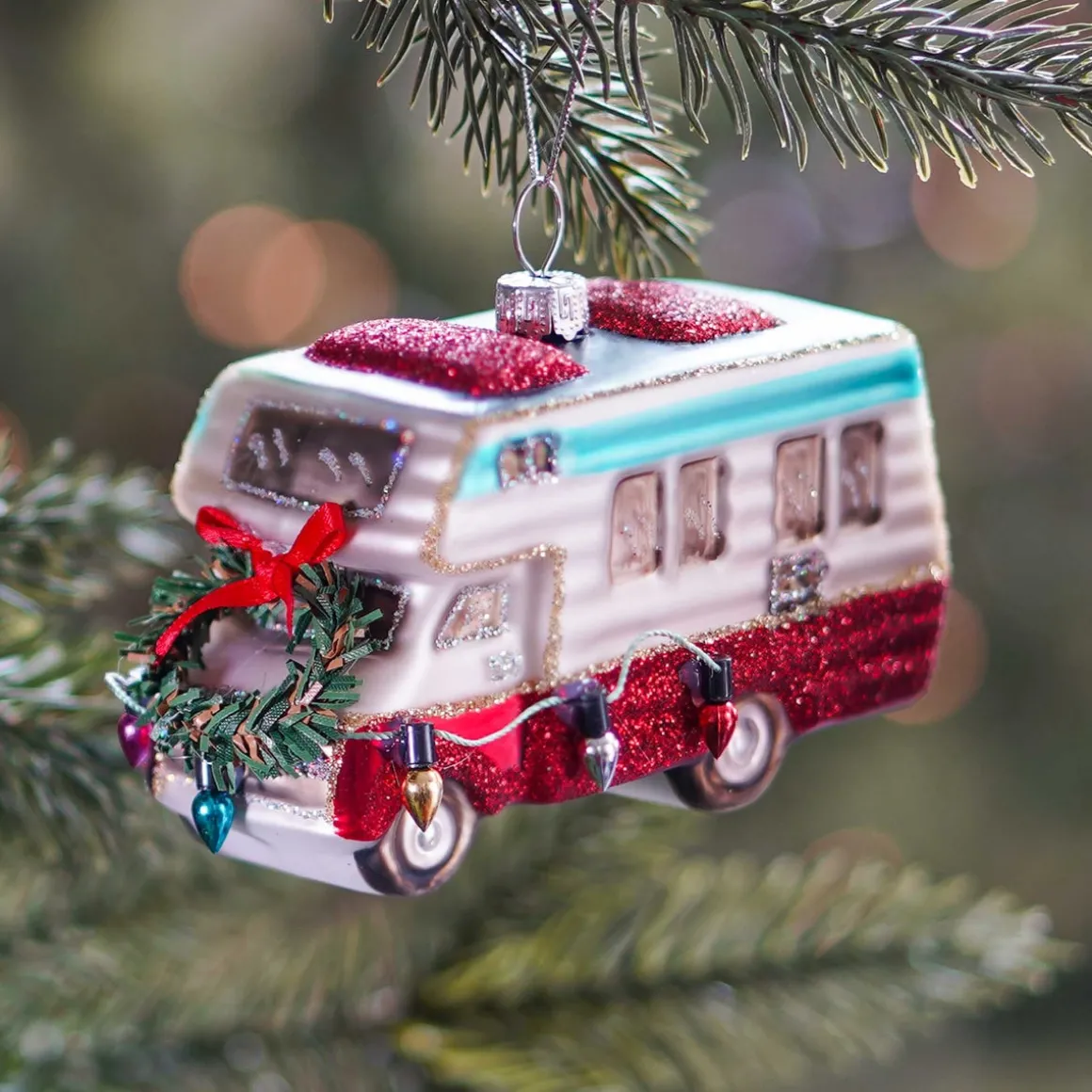 Camper Van Ornament, Glass, Red, 11cm/4.5in
