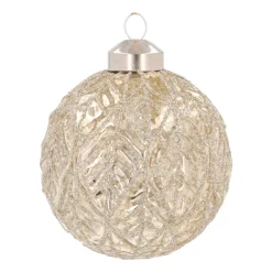 Champagne Christmas Bauble With Leaf Vein Relief