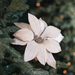 Champagne Christmas Rose With Glitter Leaves