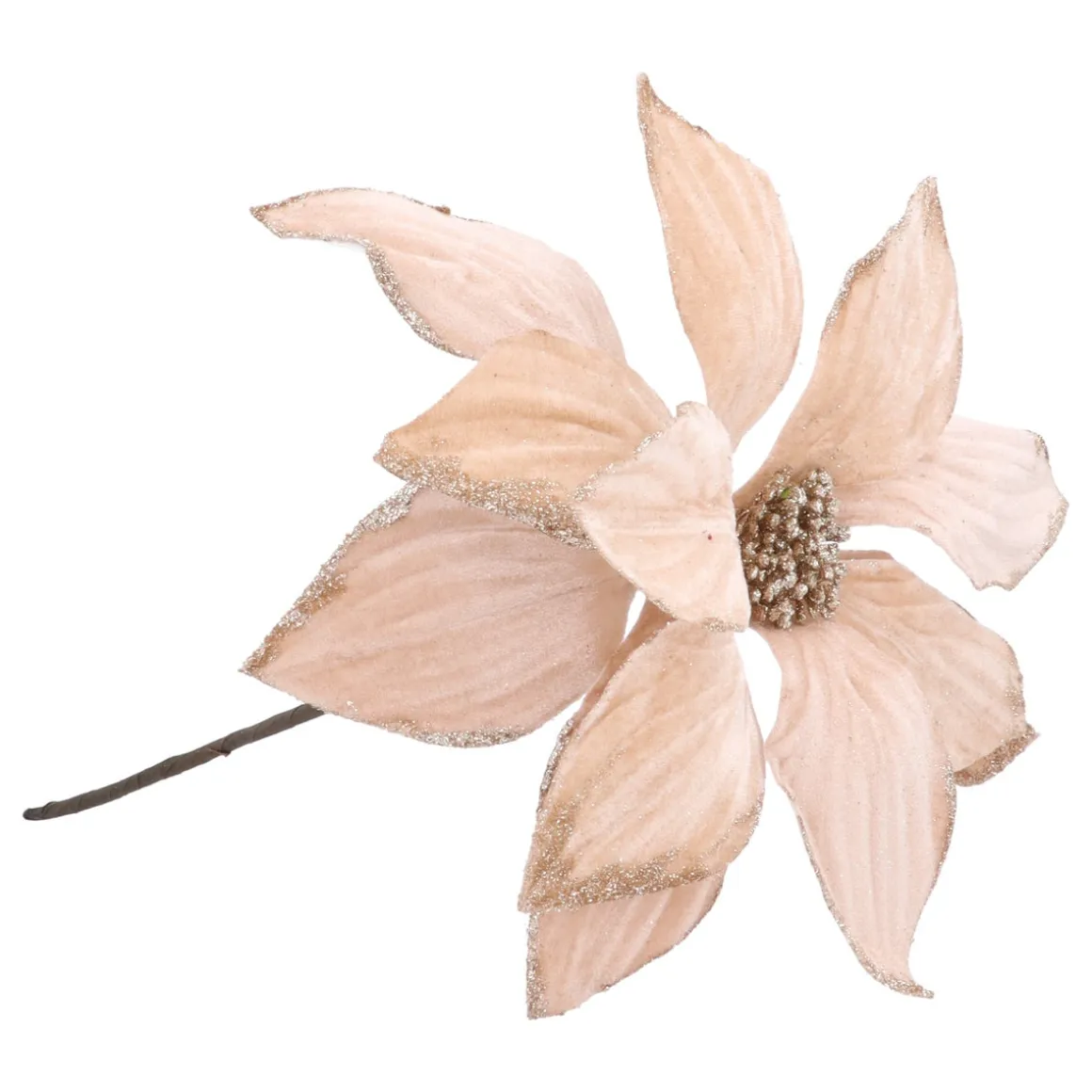 Champagne Christmas Rose With Glitter Leaves