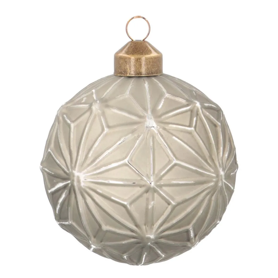 Christmas Bauble With Embossed Decoration | Glass | Cottage Green | 8 Cm